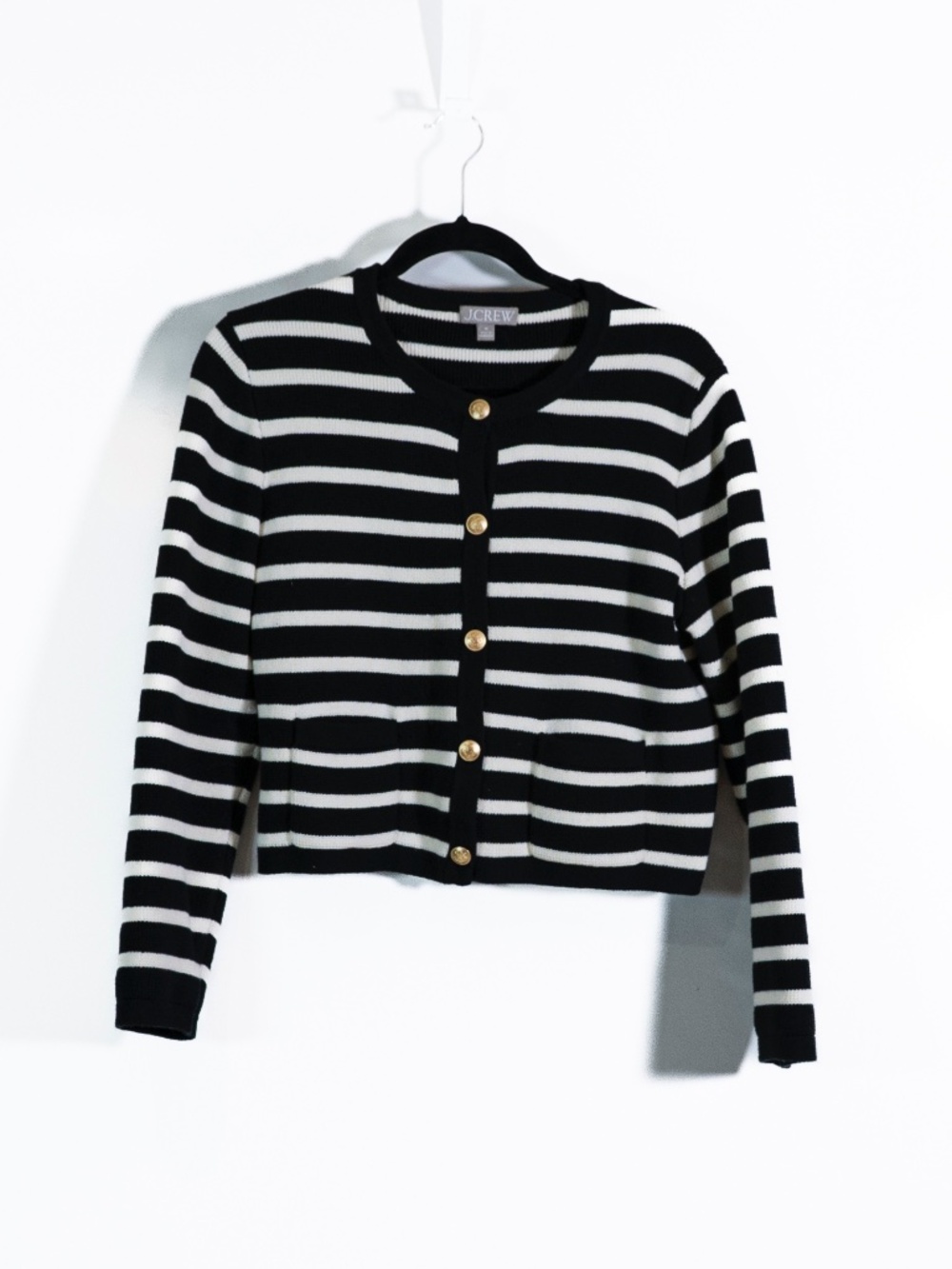 J. Crew Women's Emilie Cotton Knit Sweater Lady Jacket Cardigan Stripe Black M